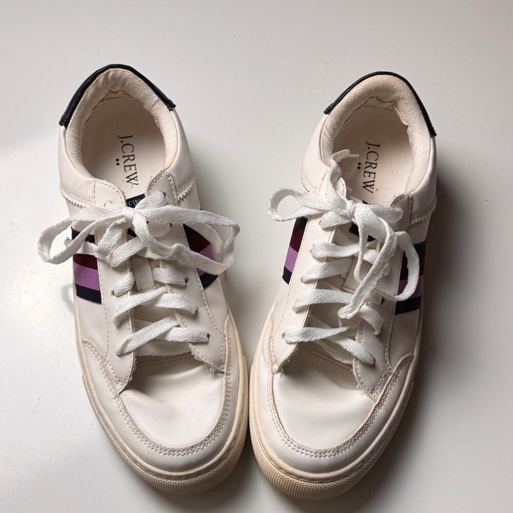 J.Crew Women’s White Sneakers Lace Up with Stripes 8.5